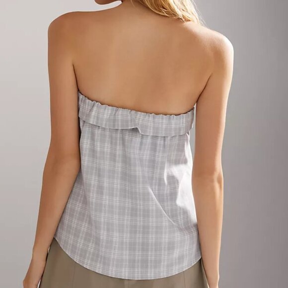 Mare Mare x Anthropologie Strapless Button Down Top Plaid - Picture 2 of 7